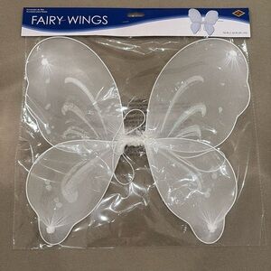 NEW NIP Girls Womens Fairy Wings 16” White Sparkly Glitter Elastic Arm Bands